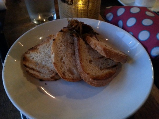 The beer cheese toast thing with carmelized leeks