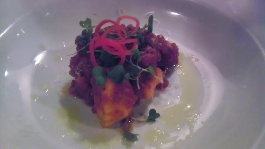 Goat cheese gnocchi w/lamb ragu. And it's pretty, too!